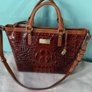 Brahmin Mini Arno Pecan Glossy  Crocodile Embossed Satchel